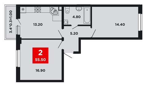 Квартира 55,5 м², 2-комнатная - изображение 1