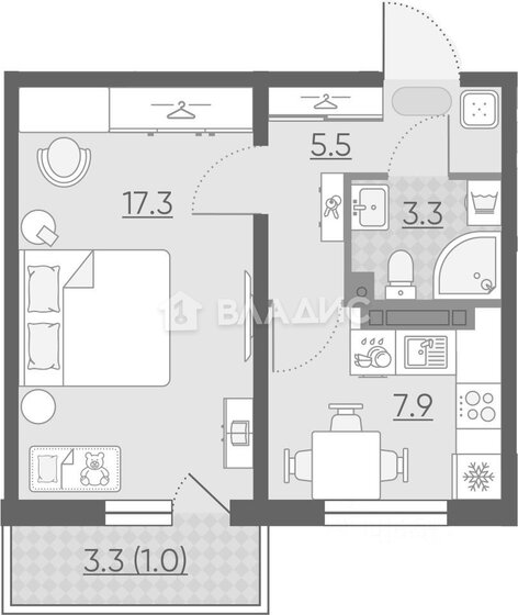 33,5 м², 1-комнатная квартира 6 199 000 ₽ - изображение 1