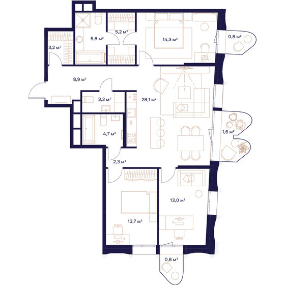 105,8 м², 3-комнатная квартира 50 455 000 ₽ - изображение 1