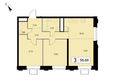 Квартира 58,7 м², 3-комнатная - изображение 1