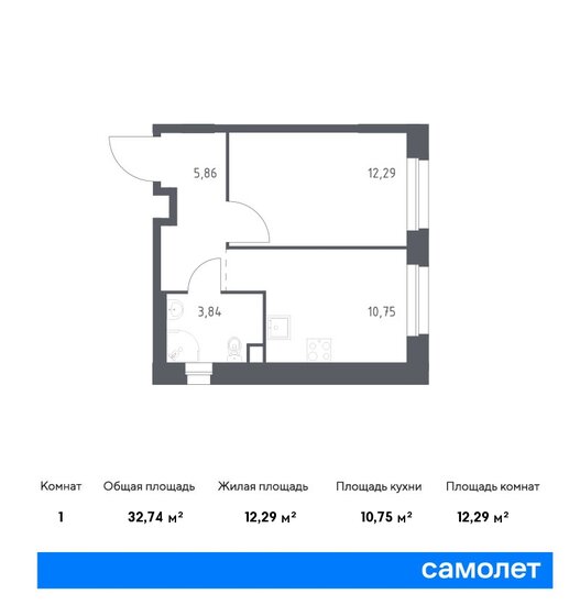 32,7 м², 1-комнатная квартира 7 682 742 ₽ - изображение 1