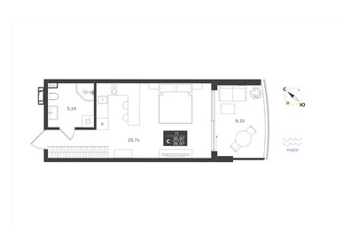 Квартира 40 м², студия - изображение 1