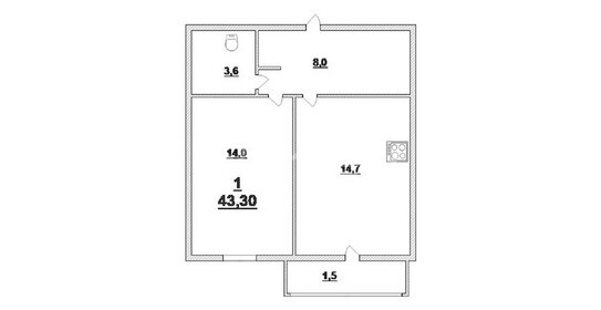 Квартира 43,3 м², 1-комнатная - изображение 1