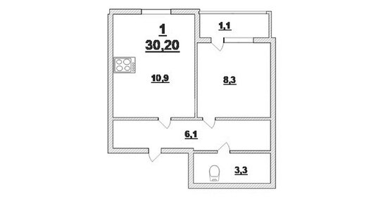 Квартира 30,2 м², 1-комнатная - изображение 2