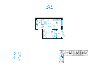 Квартира 37,5 м², 1-комнатная - изображение 1