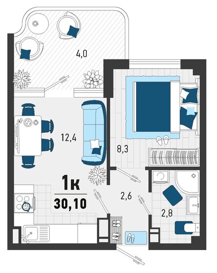 30,1 м², 1-комнатная квартира 10 500 000 ₽ - изображение 1