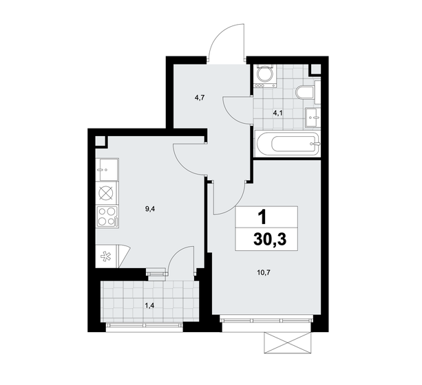 30,3 м², 1-комнатная квартира 8 300 000 ₽ - изображение 1