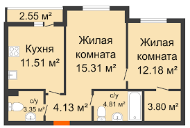 Квартира 55,1 м², 2-комнатная - изображение 1