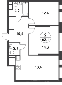 62,1 м², 2-комнатная квартира 16 143 083 ₽ - изображение 1