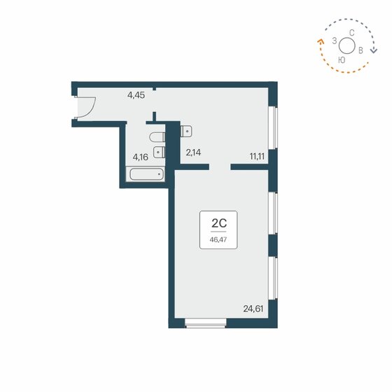 46,5 м², 2-комнатные апартаменты 6 600 000 ₽ - изображение 1