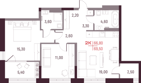 64,6 м², 2-комнатная квартира 8 320 000 ₽ - изображение 16