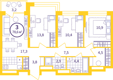 75 м², 3-комнатная квартира 8 200 000 ₽ - изображение 6