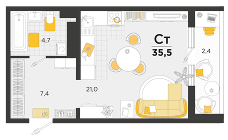 38,5 м², 1-комнатная квартира 4 615 000 ₽ - изображение 25