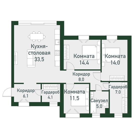 104,5 м², 3-комнатная квартира 13 062 500 ₽ - изображение 1