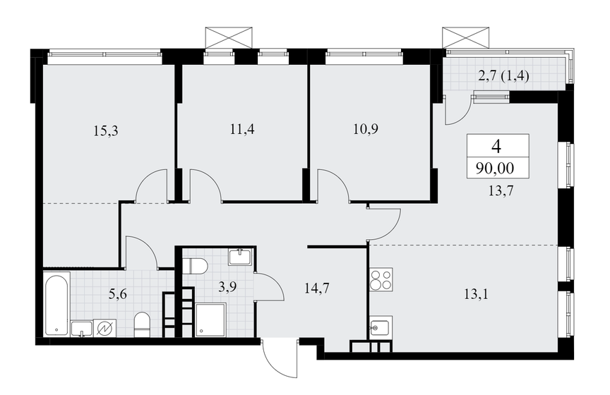 90 м², 4-комнатная квартира 17 500 000 ₽ - изображение 35