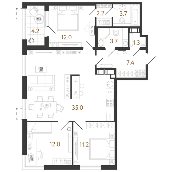 88,5 м², 3-комнатная квартира 25 230 092 ₽ - изображение 1