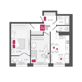 57 м², 2-комнатная квартира 8 100 000 ₽ - изображение 65