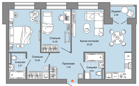 Квартира 65 м², 3-комнатная - изображение 1