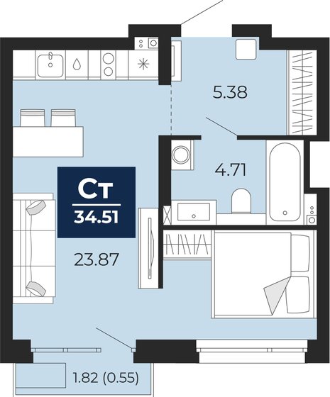 34,5 м², квартира-студия 5 190 000 ₽ - изображение 17