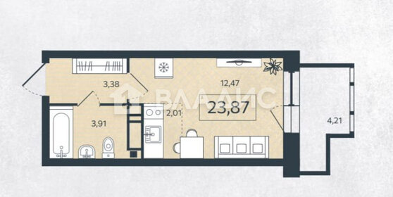 Квартира 23,9 м², студия - изображение 1