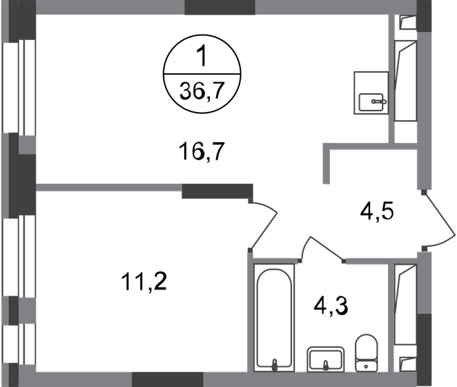 36,7 м², 1-комнатная квартира 9 296 500 ₽ - изображение 1