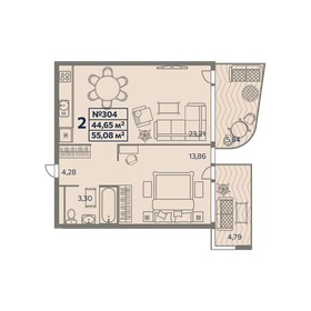 55,8 м², 2-комнатные апартаменты 11 436 950 ₽ - изображение 22