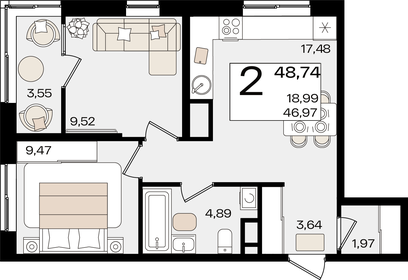 48,6 м², 2-комнатная квартира 14 500 363 ₽ - изображение 11