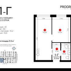 Квартира 31,9 м², 1-комнатная - изображение 2