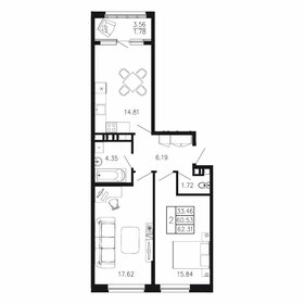 Квартира 62,3 м², 2-комнатная - изображение 1