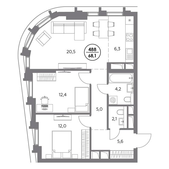 68,1 м², 2-комнатная квартира 32 415 600 ₽ - изображение 17