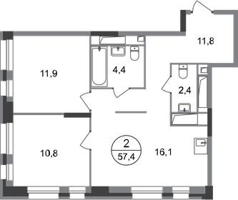 57,4 м², 2-комнатная квартира 12 103 250 ₽ - изображение 1