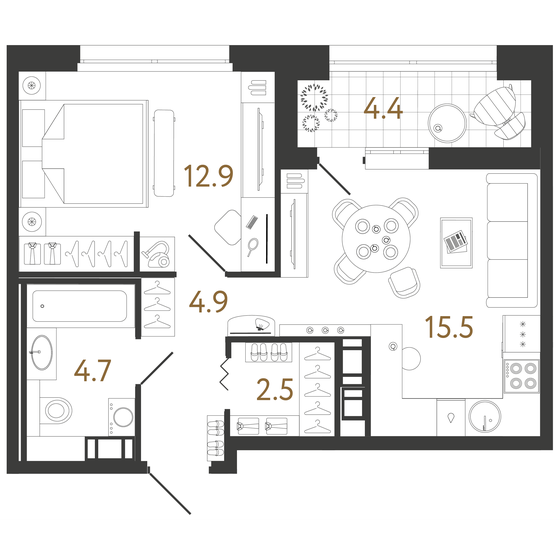 40,5 м², 1-комнатная квартира 15 742 172 ₽ - изображение 1