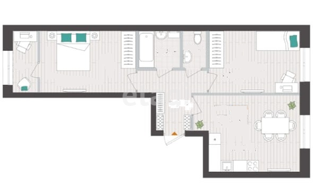 Квартира 59,8 м², 2-комнатная - изображение 3