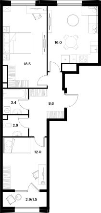 62,9 м², 2-комнатная квартира 27 651 430 ₽ - изображение 1