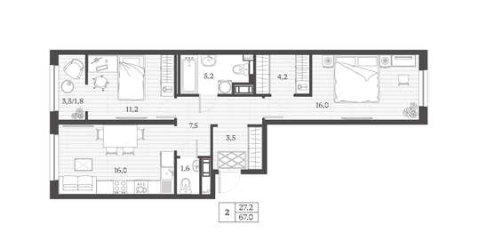 57 м², 2-комнатная квартира 6 750 000 ₽ - изображение 55