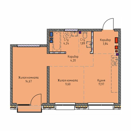 51,5 м², 2-комнатная квартира 9 481 520 ₽ - изображение 41