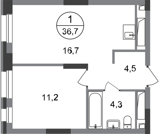 36,7 м², 1-комнатная квартира 9 783 209 ₽ - изображение 1