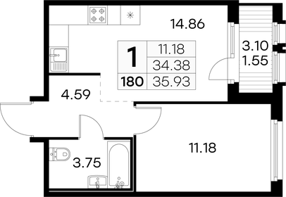 Квартира 35,9 м², 1-комнатная - изображение 1