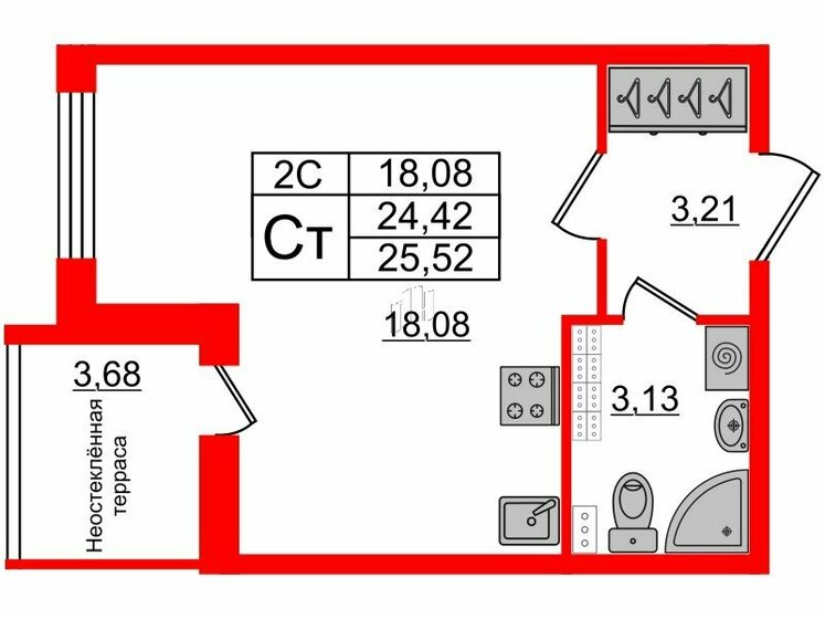 24,4 м², квартира-студия 4 800 056 ₽ - изображение 6