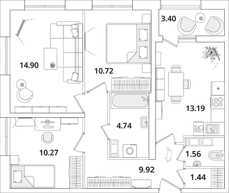 Квартира 68,4 м², 3-комнатная - изображение 1