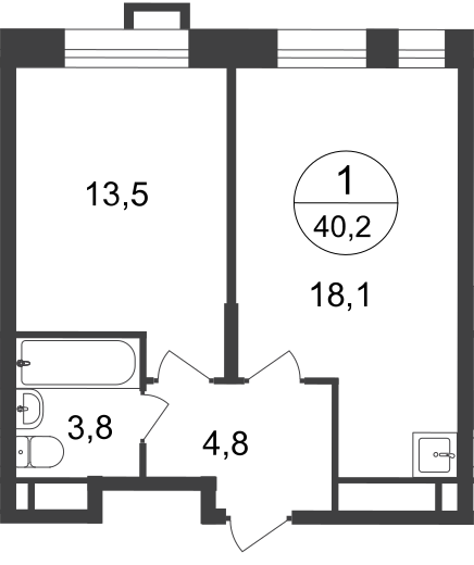 40,2 м², 1-комнатная квартира 10 897 182 ₽ - изображение 1