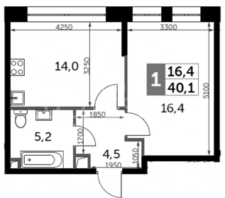 Квартира 40,1 м², 1-комнатная - изображение 2