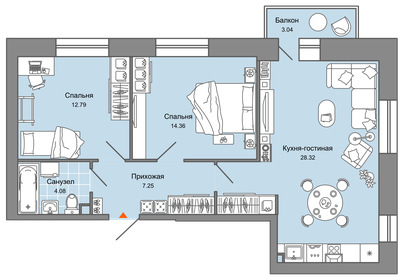 Квартира 68 м², 3-комнатная - изображение 1