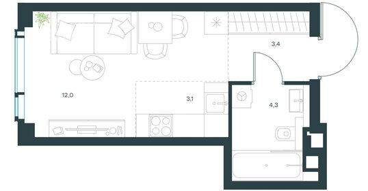 Квартира 22,7 м², студия - изображение 1