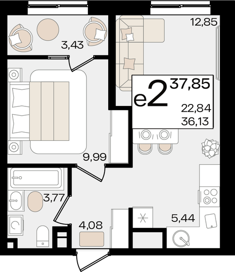 37,9 м², 2-комнатная квартира 10 889 445 ₽ - изображение 1