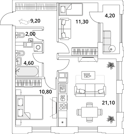 61,1 м², 2-комнатная квартира 14 781 403 ₽ - изображение 1