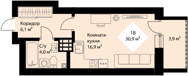 Квартира 29 м², студия - изображение 1