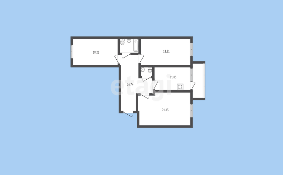 97,8 м², 3-комнатная квартира 7 800 000 ₽ - изображение 1