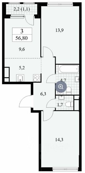 56,8 м², 3-комнатная квартира 11 990 000 ₽ - изображение 35