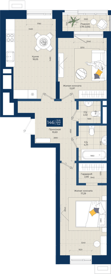 71,4 м², 2-комнатная квартира 19 280 700 ₽ - изображение 1